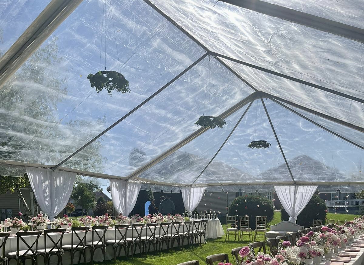 30x50 Clear Tent with Fabric Curtain Legs