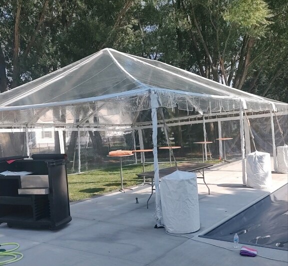 30x40 Clear Tent with Partial Water Barrels