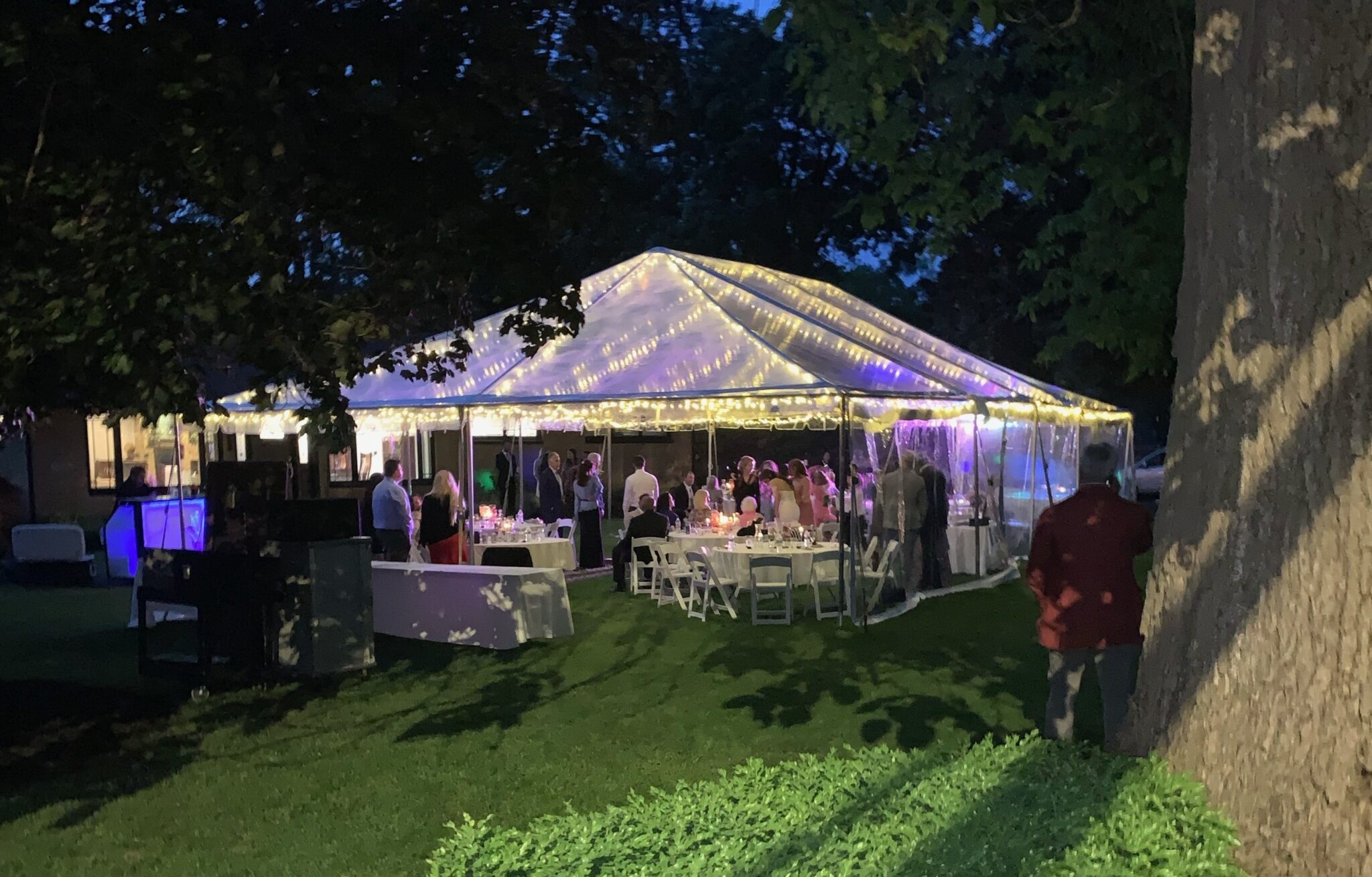 30x50 Clear Tent with Warm Italian Ice Lights